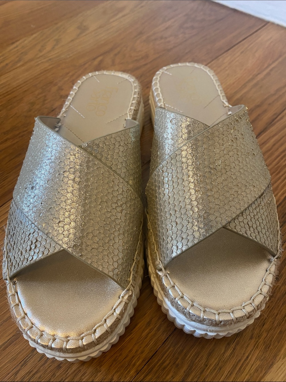 Franco Sarto Metallic Woven Espadrille Platform Slide Sandals - Picture 7 of 8